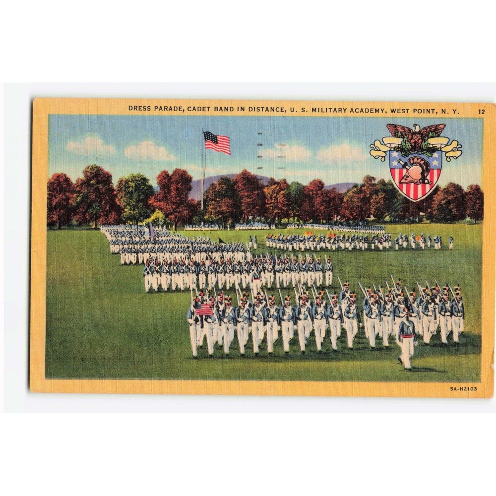 Vintage 1956 West Point NY US Military Academy Dress Parade Linen Postcard 12